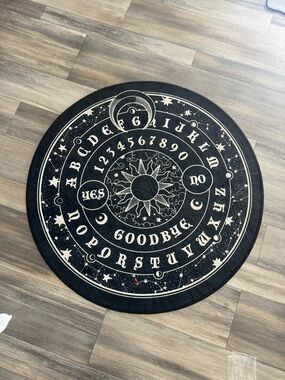 Killstar Haunted Homeware Ouija Board 4ft Round Area Rug Black/White Non-Slip